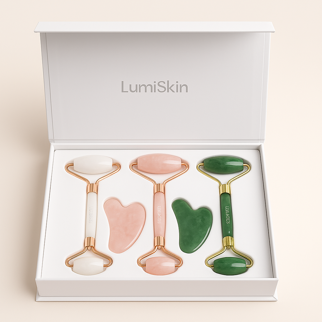 LumiRoll™ – Duo Gua Sha & Rouleau facial en pierre naturelle