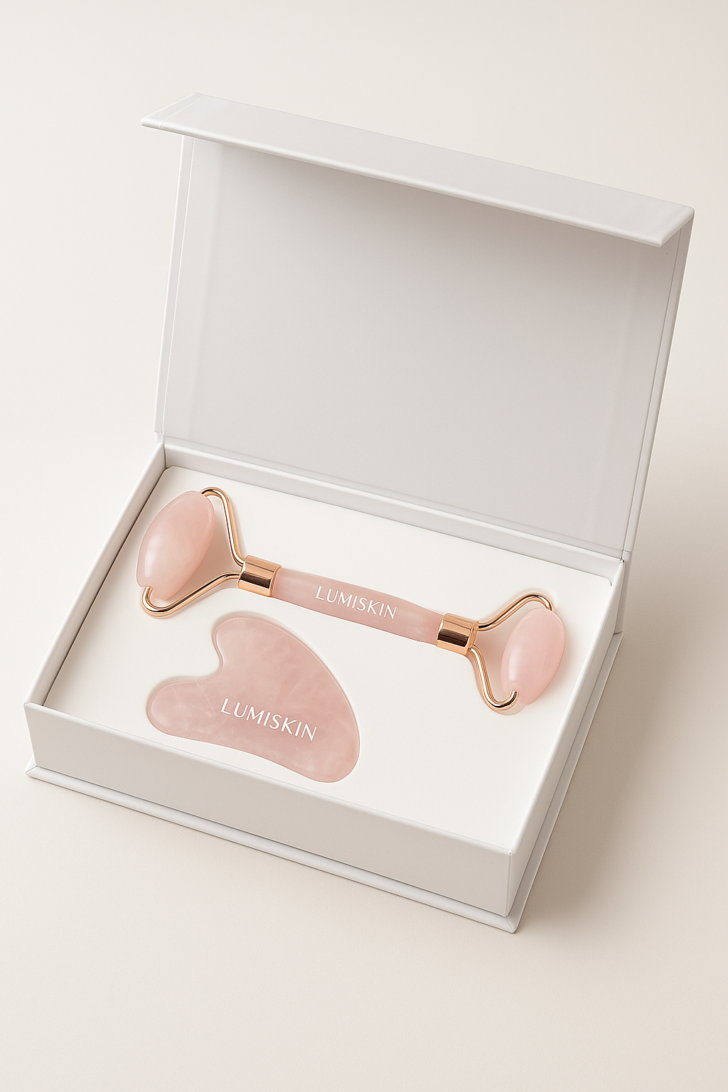 LumiRoll™ – Duo Gua Sha & Rouleau facial en pierre naturelle