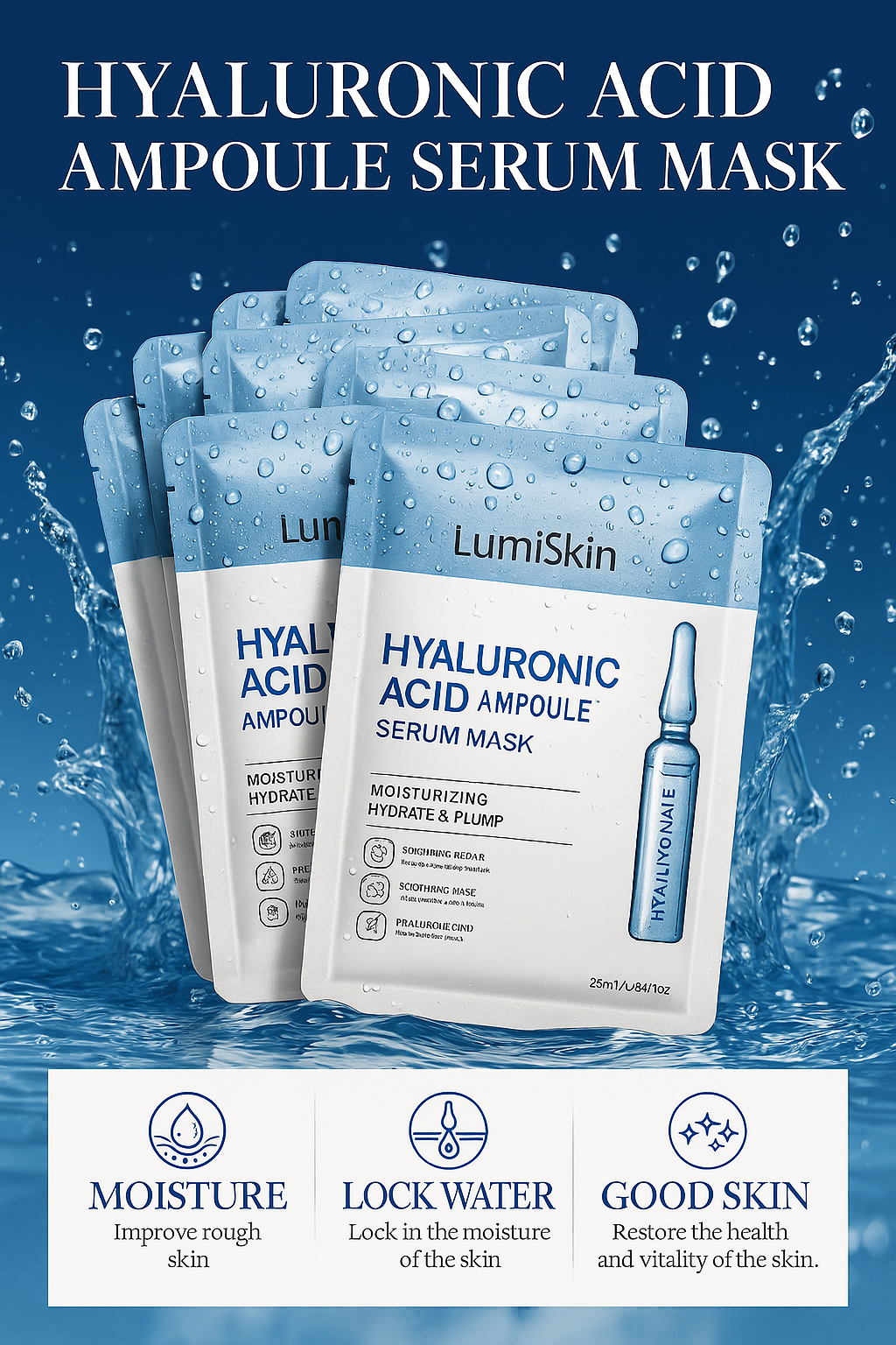 LumiSkin™ – Masque Visage Hydratant Aqua Luster (10 pièces)