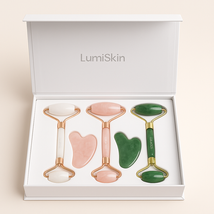 LumiRoll™ – Duo Gua Sha & Rouleau facial en pierre naturelle